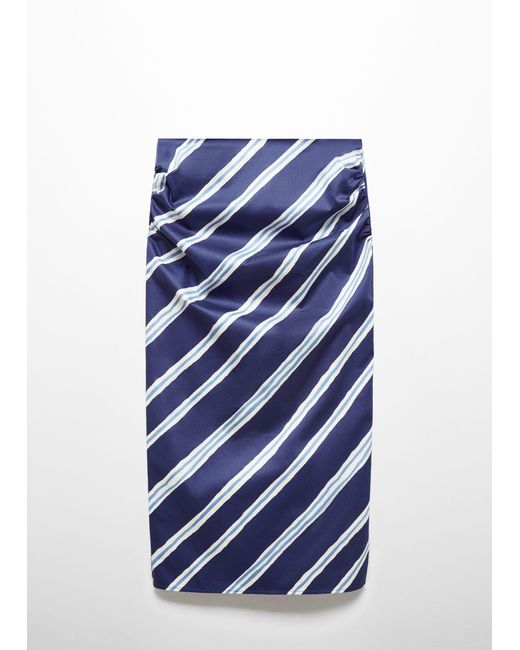 Mango Blue Slit Striped Skirt Ink