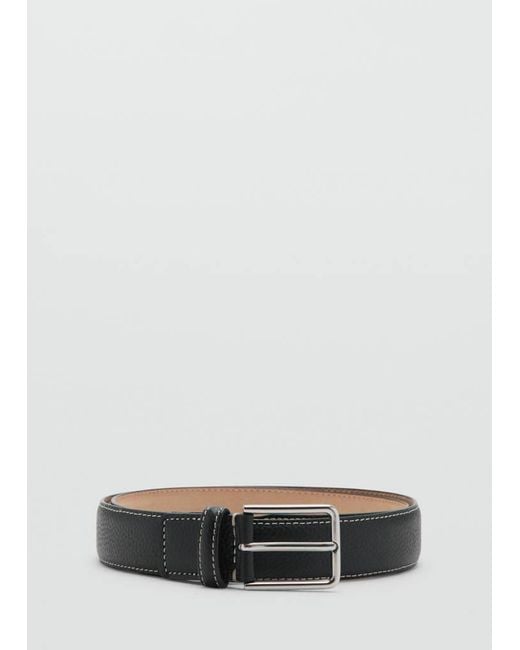 Mango White Leather Belt With Contrast Stitching for men
