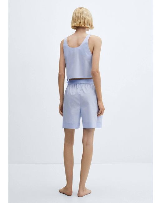Mango Blue Cotton Pyjama Shorts With Elastic Waist Sky