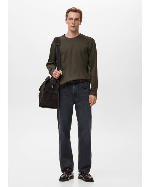 Mango Black Long Sleeve Regular Fit T-Shirt for men
