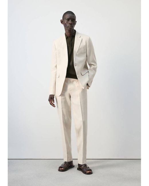 Mango Natural Amalfi 100% Linen Slim-Fit Suit Trousers for men