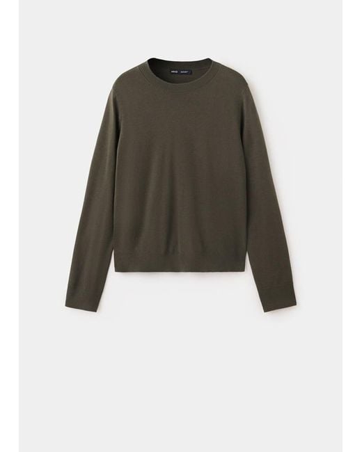Mango Green Fine-Knit Crew-Neck Sweater