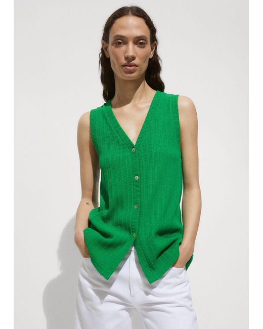 Mango Green Crochet Button Waistcoat