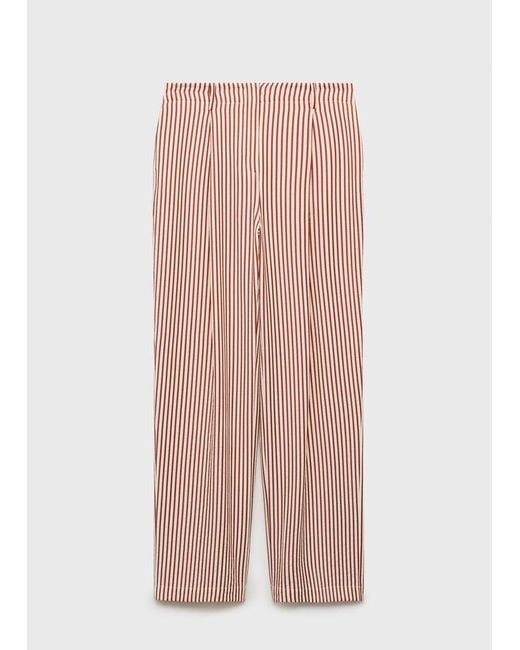 Mango White Pleated Striped Trousers