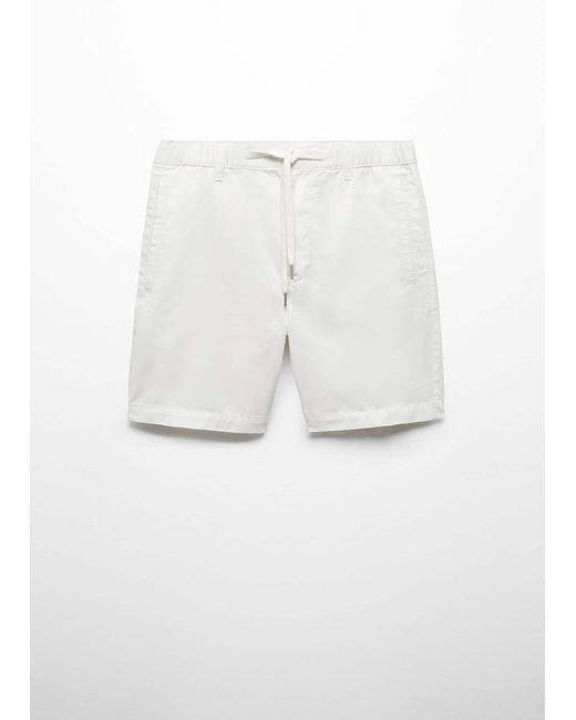 Mango White 100% Cotton Drawstring Bermuda Shorts Off for men