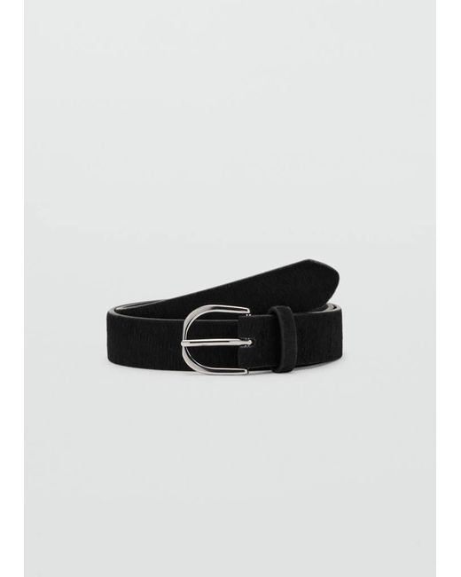 MANGO TEEN Black Leather Fur Belt