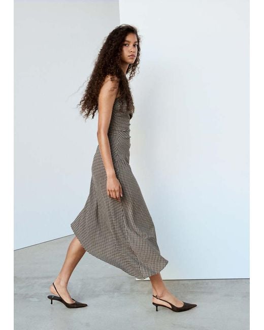 Mango White Asymmetric Textured Checked Dress