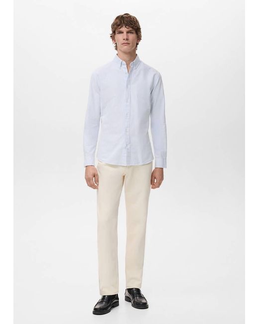 Mango White 100% Cotton Striped Shirt for men