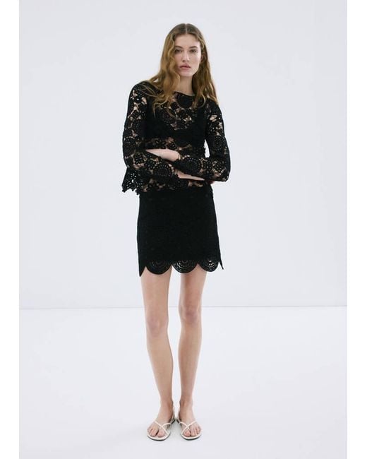 Mango Black Crochet Mini Skirt