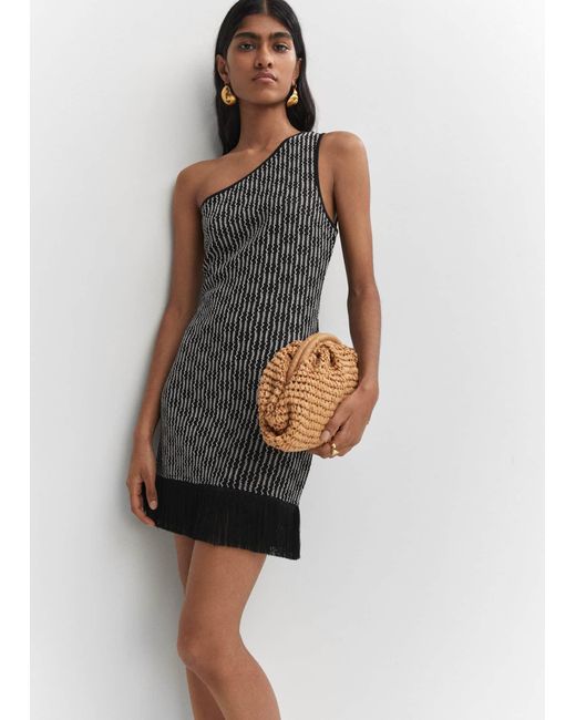 Mango Asymmetric Dress With Fringe Detail in Black | Lyst UK