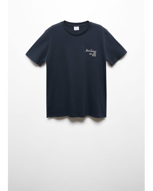 Mango Blue 100% Cotton Printed T-shirt Dark for men