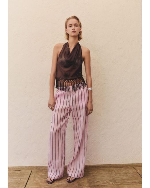 Mango Pink Ramie-Hose Mit Streifen