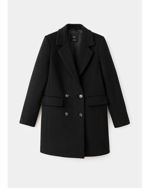Mango Black Double-Breasted Wool Blend Coat