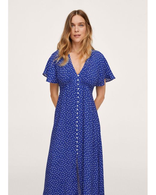 Mango Polka dot Midi Dress in Blue Lyst UK
