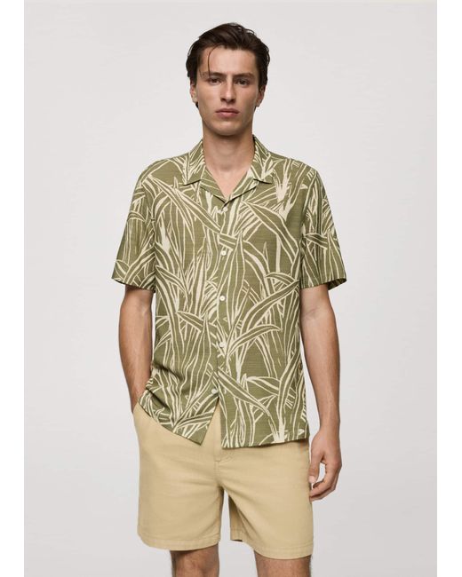 Mango Green Regular-fit Leaf-print Shirt for men