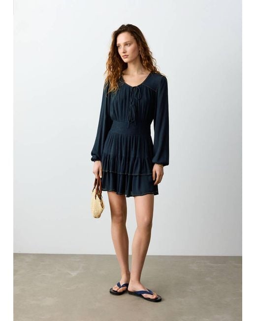 MANGO TEEN Blue Short Dress With Bead Detail