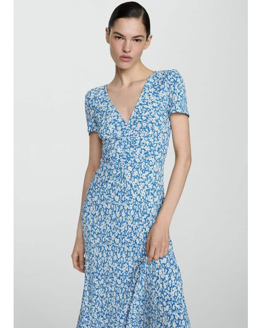 Mango Blue Floral Print Dress