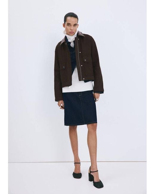 Mango White Denim Parka With Contrasting Collar