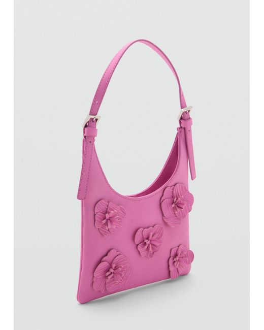 Mango Pink Leather Shoulder Bag Flowers Bubblegum