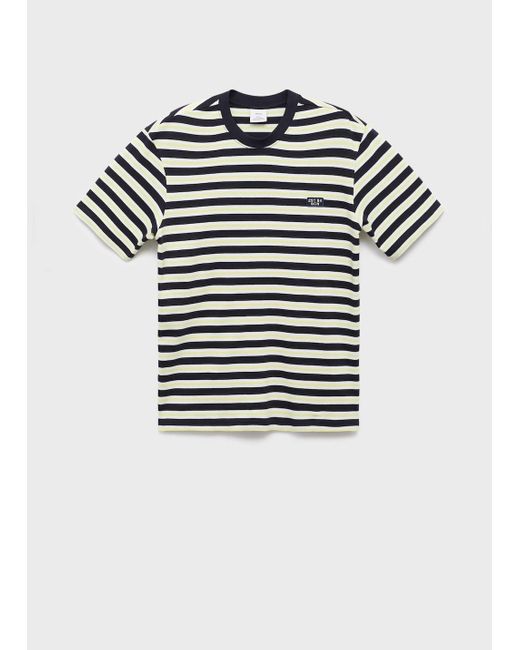 Mango Blue 100% Cotton Regular-Fit Striped T-Shirt for men