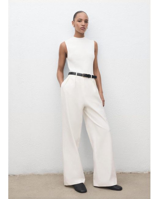 Mango White Combined-Fabric Jumpsuit With Belt
