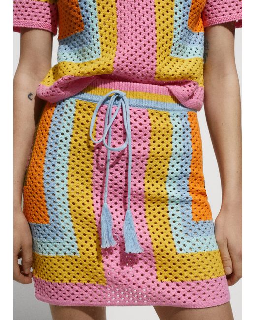Mango Pink Crochet Mini Skirt With Bow Fastening