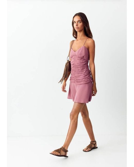 MANGO TEEN Red Draped Dress With Cross-Back Straps