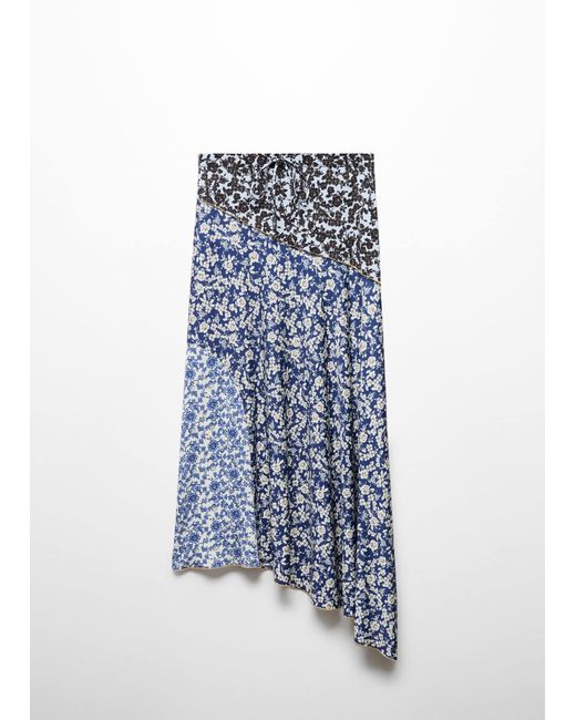 Mango Blue Printed Skirt With Contrast Stitching