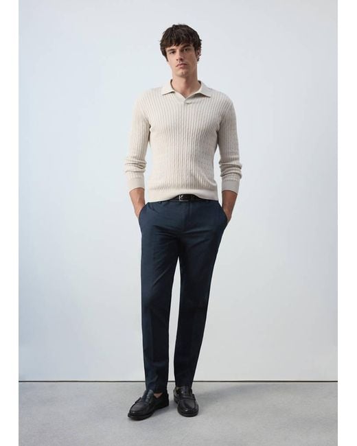 Mango White Cotton And Lyocell Blend Polo Shirt With Cable-Knit Texture for men