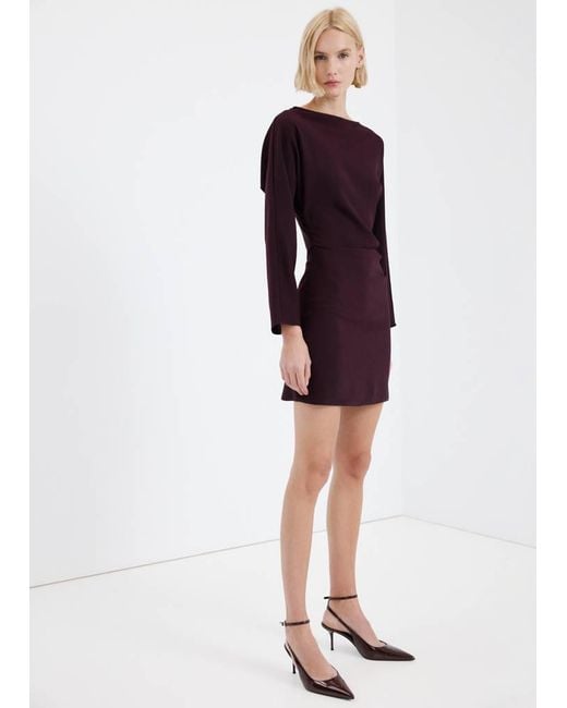 Mango Red Boat-Neck Ruched Dress