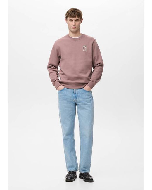 Mango Blue Printed Cotton Sweatshirt for men
