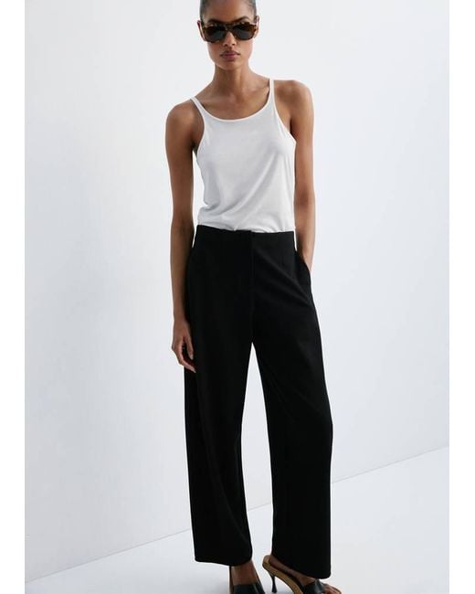 Mango Black Straight Mid-Rise Trousers