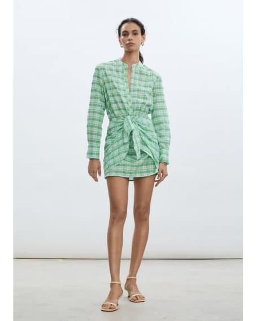 Mango Cotton Blend Checked Bow Dress in Green Lyst UK