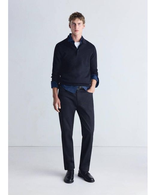 Mango Blue Fine Knit Polo Sweater for men