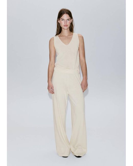 Mango White V-Neck Knit Top