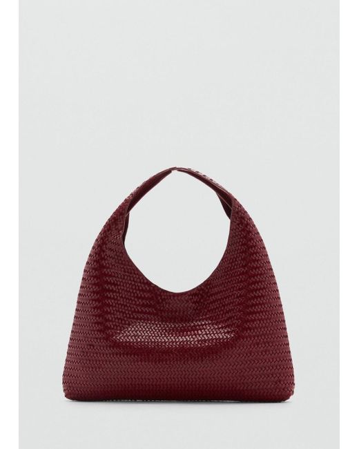 Mango Red Medium Braided Leather Shoulder Bag