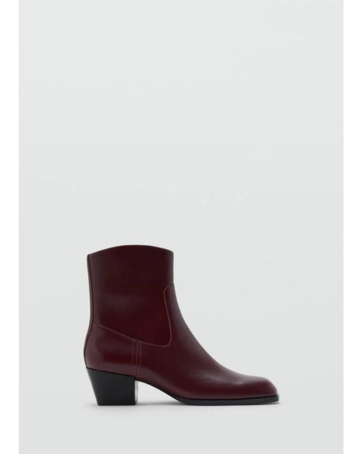 Mango Brown Squared Toe Leather Ankle Boots