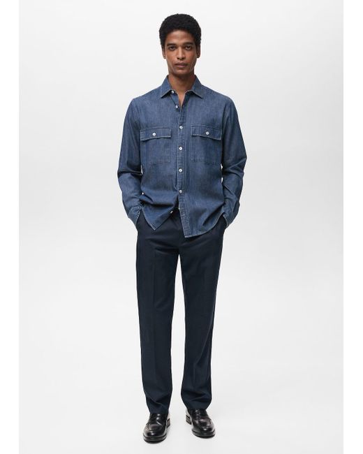 Mango Blue 100% Cotton Chambray Shirt for men
