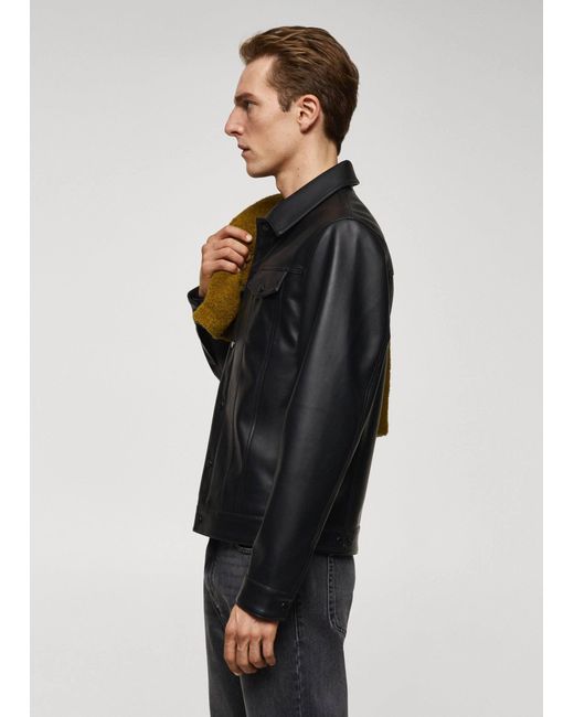 Mango Black Faux Leather Jacket With Pockets for men