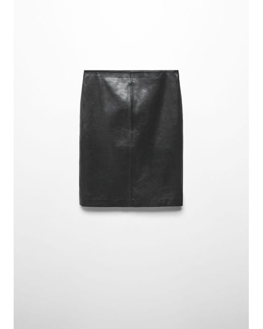 Mango Black 100% Leather Midi Skirt