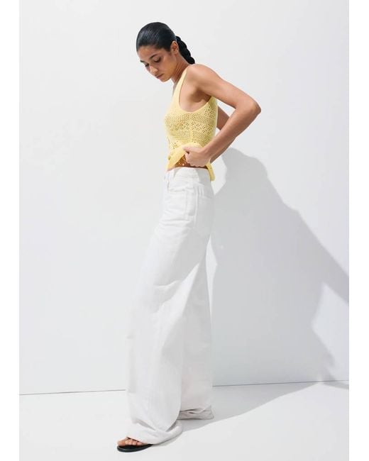 Mango White Crochet Buttoned Gilet