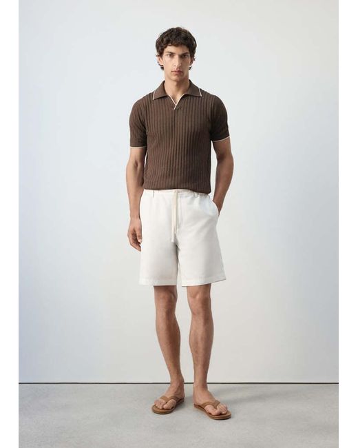 Mango White Cotton-Linen Blend Bermuda Shorts With A Drawstring for men