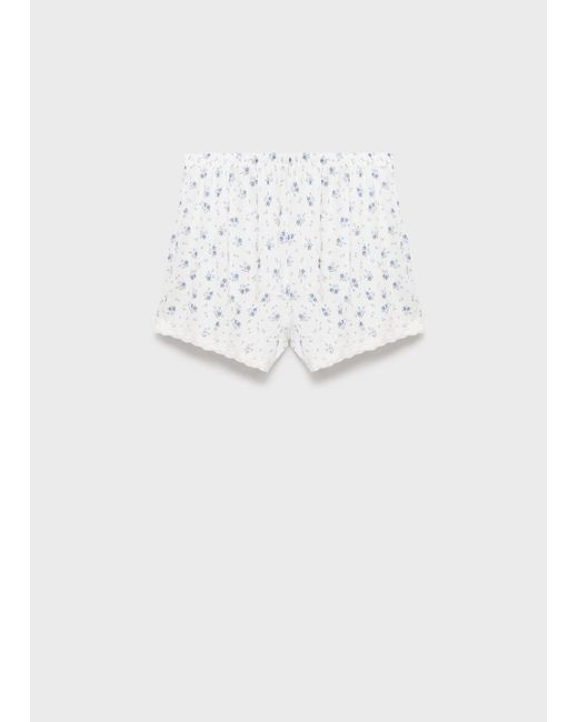 Mango Natural Floral-Print Pyjama Shorts With Lace Trim