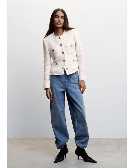 Mango Blue Pocket Tweed Jacket