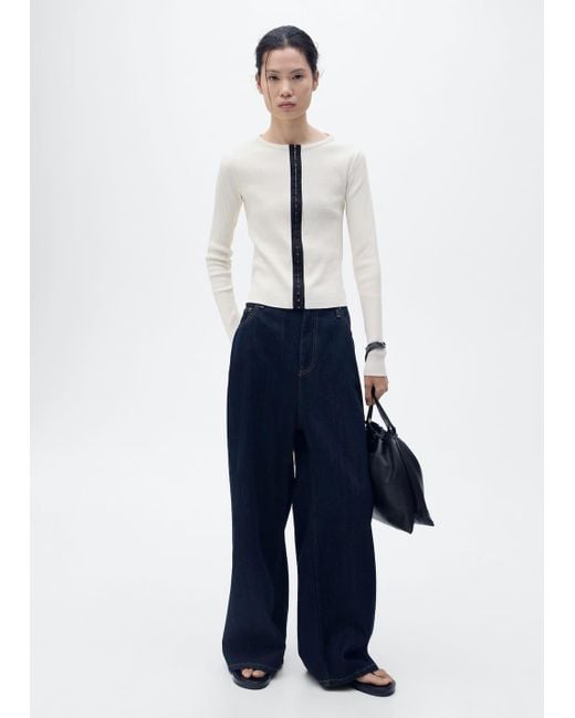 Mango Blue Cotton Cardigan With Contrasting Closure