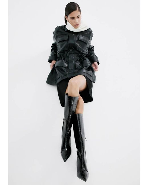 Mango Black Croc-Effect Boots