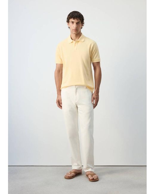 Mango White 100% Cotton Piqué Polo for men