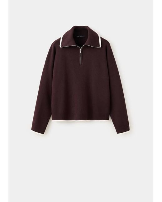 Mango Red Polo Neck Jumper With Contrasting Stripe