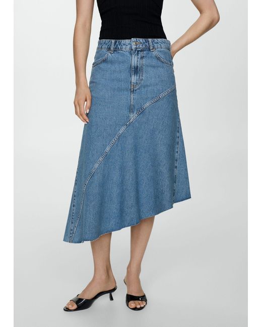 Mango Blue Asymmetrical Denim Skirt Medium