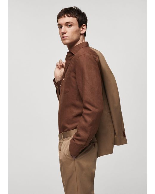 Mango Brown Slim-fit Linen Shirt for men